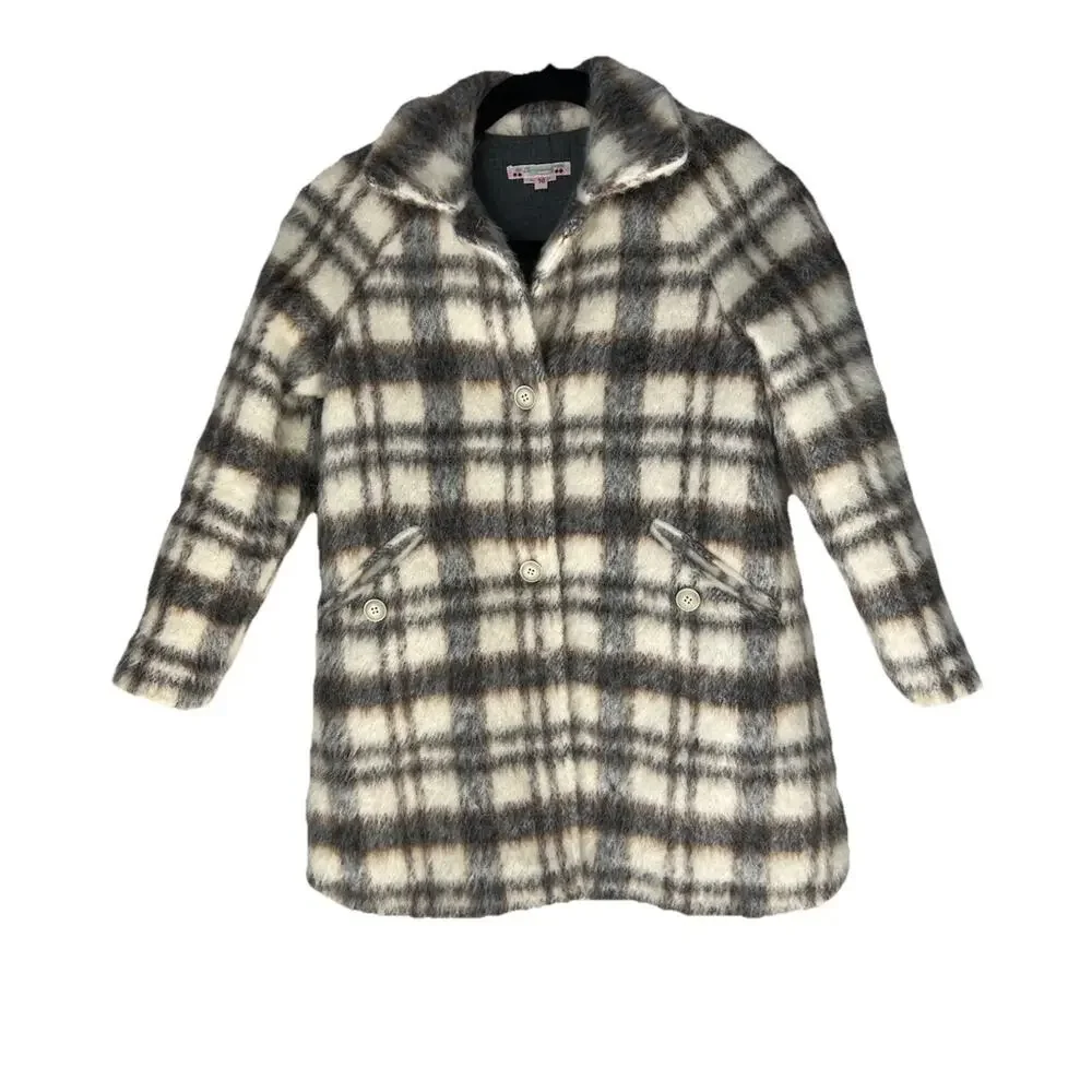 Bonpoint France Girls Wool Plaid Pea Coat Size 10 Mohair Alpaca Button Kids